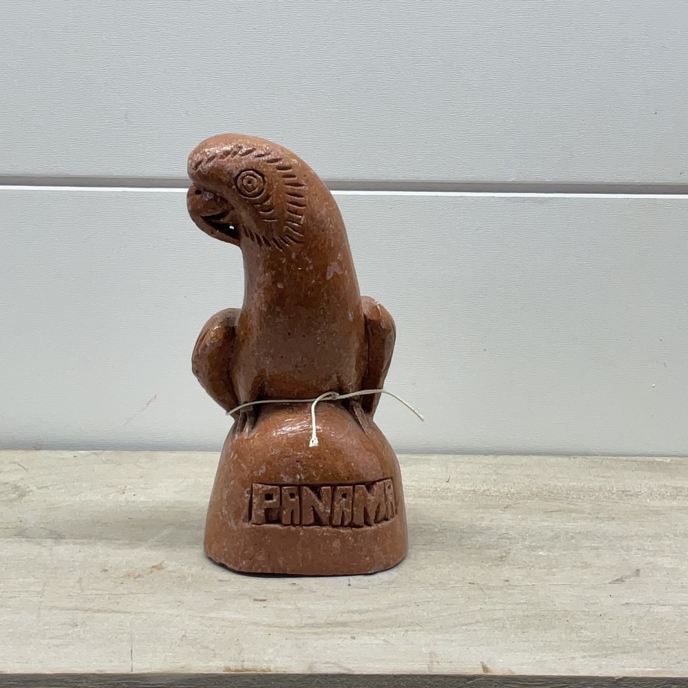 Vintage Panama Hand Carved Soapstone Parrot Figurine Souvenir Folk Art 5.5"